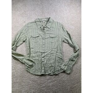 Refuge Green Stripe Button-Up Cotton Shirt Juniors Size‎ L
